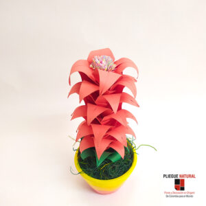 BROMELIA ROJA CON CAPULLO SUPERIOR BASE CALIDAS CON AMARILLO- PLIEGUE NATURAL-ORIGAMI-FLORISTERIAS-FLORISTERIAS EN CALI-FLORES - regalos